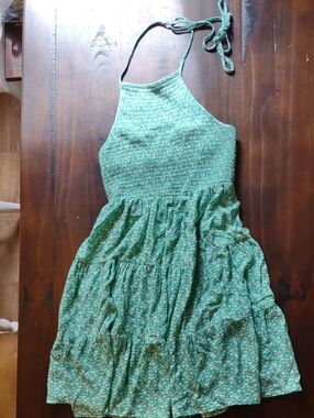 American Eagle Outfitters Mint Green Backless Halter Floral Dress